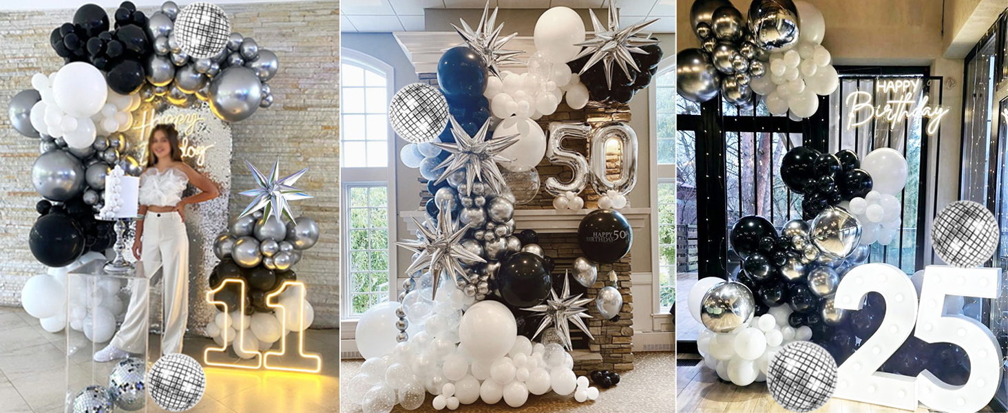 black and silver birthday party decorations