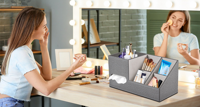 Square Tissue Box Cover with Storage Tray