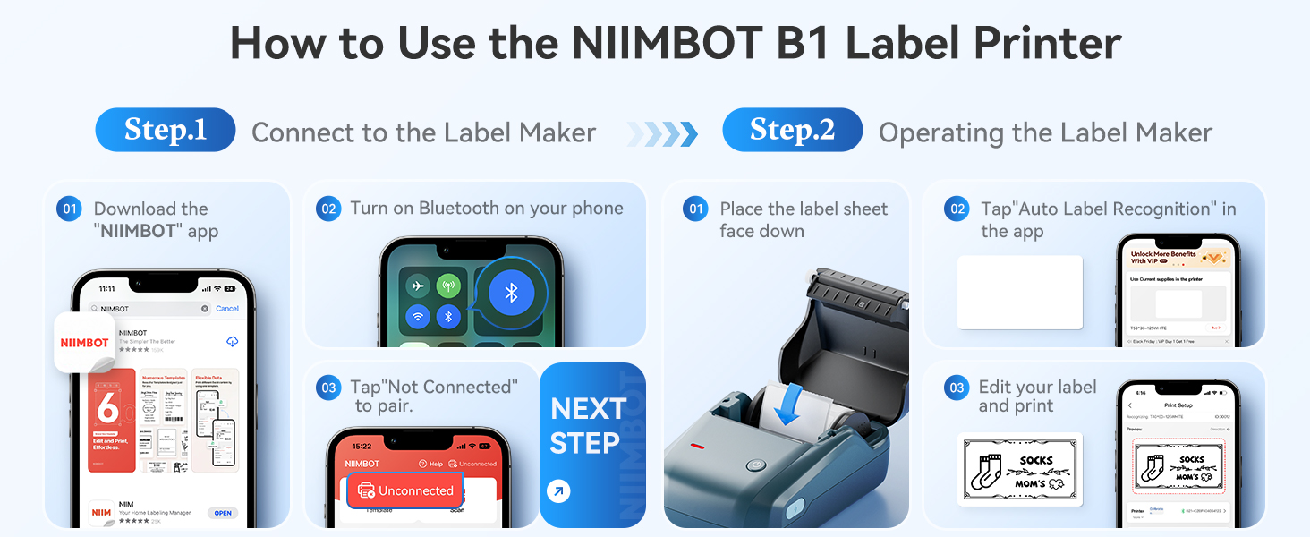 how to use the NIIMBOT B1 LABEL MAKER