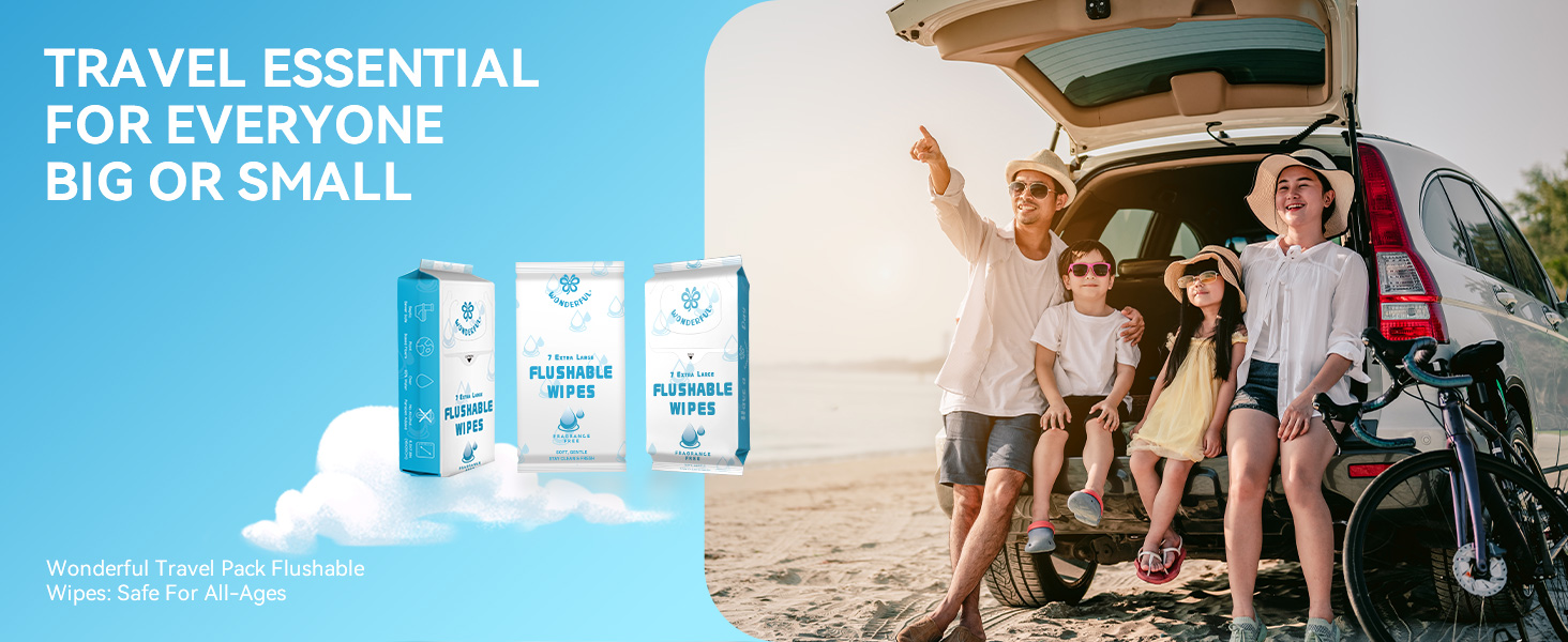 Wonderful Flushable Wipes, Mini Travel Pack, Fragrance Free