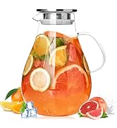 2500ml Glass Pitcher with Lid, 88 Ounces with Precise Scale Line, Hot/Cold Water Jug, Juice and I...