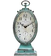 NIKKY HOME Small Vintage Table Clock, Teal Desk Clock, Shabby Chic Decor | French Elegant Battery...