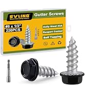 SVLING #8 x 1/2" Self Tapping Gutter Screws, 220PCS Black Painted Hex Head Sheet Metal Screws Sli...