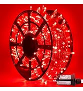 JMEXSUSS 163 FT 500 LED Red Valentine Lights, Clear Wire Red Christmas Lights Plug in, 8 Modes Re...