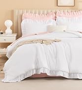 Litanika White Comforter Full Size Sets, 3 Pieces Ruffle Shabby Chic Farmhouse Women Vintage Aest...