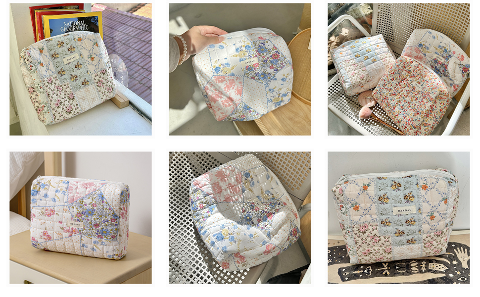 Quilted Cotton Makeup Bag,
