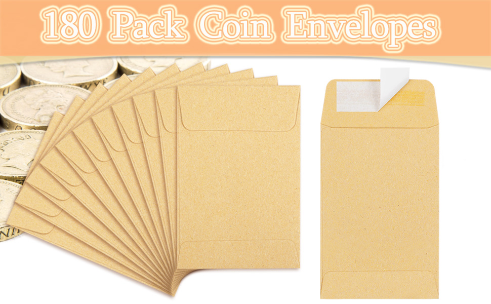 Coin Envelopes, Brown Kraft Seed Envelopes,Full-Flap Seal Small Envelopes