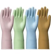 ccebwyny Rubber Cleaning Gloves for Dishwashing- 4 Pairs with Non-slip, Waterproof Reusable Color...