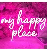 SYLHOME Pink My Happy Place LED Neon Light Sign USB Girls Babys Bedroom Living Room Kitchen Wall ...