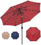 HealSmart 9' Solar Umbrella 32 LED Lighted Patio Umbrella with Push Button Tilt/Crank, Outdoor Ta...