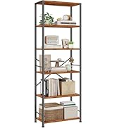 Furologee 6 Tier Book Shelf, Tall Wide Bookshelf, Industrial Open Bookcase, Display Shelves Stora...