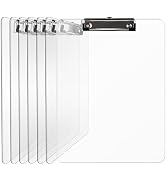 Macroclo Plastic Clipboards Set of 6, Acrylic Clear Clip board 8.5x11 for Classroom, Students, Ki...