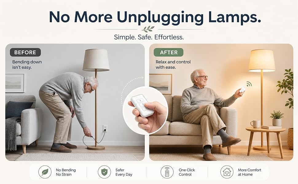 remote control outlet kit, no more bending to unplug lamps, one-click control for safer home use