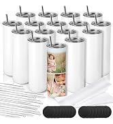 D·S 16 Pack Sublimation Tumblers 20 oz Skinny Stainless Steel Insulated Straight Sublimation Tumb...