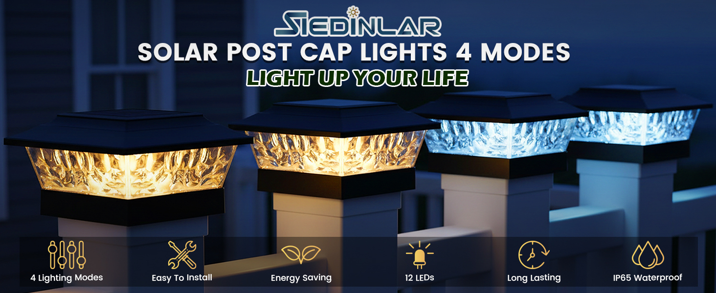 SIEDiNLAR Solar Post Caps for 4x4,5x5,6x6 Wooden & Vinyl Posts
