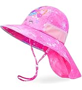 Girls Sun Hat for Kids UV Protection Unicorn Summer Hat Beach Play Hats Wide Brim Neck Flap for G...