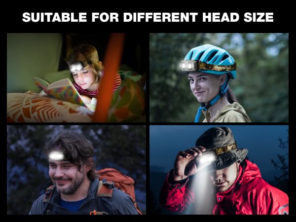 Adjustable headband fits all head sizes and can be worn over helmets