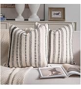 Cethom Black Boho Throw Pillow Covers 18x18 Inch Set of 2, Stripe Textured Decorative Couch Pillo...