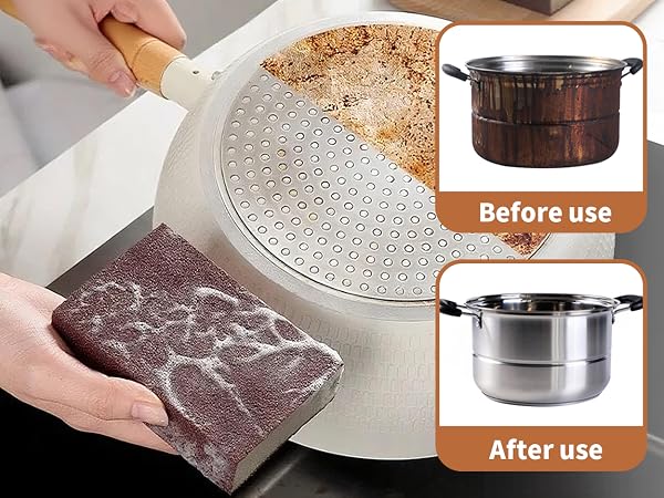 Has a significant effect on stubborn stains on the bottom of the pot.