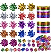 90 Pcs Festival Bows and Gift Ribbons - Shiny Bows & Ribbon for Gift Wrapping, Curling Ribbon for...