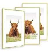 Golden State Art, 16x24 Picture Frame Set of 3, Gold Thin Border Photo Frame, Display Pictures 12...