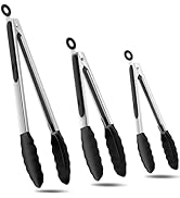 ChefAide Set of 3 Cooking Tongs,18/8 Stainless Steel and Silicone Rubber Grips with 600ºF High He...