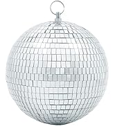 Mirror Disco Ball Decor with Hanging Ring 8" Large Silver Disco Ball Ornament for Disco Party Dec...