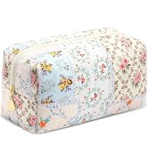 Lestp Small Makeup Bag Quilted Cosmetic Bag Floral Travel Toiletry Bags for Women Cute Pencil Cas...