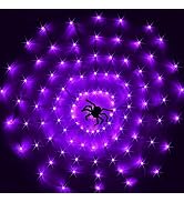 Halloween Decorations Light Spider Web Lights 3.9ft 80 LED Battery Operated Purple Spider Web Lig...