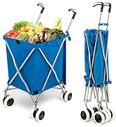 Safstar Folding Shopping Cart, Lightweight Grocery Cart with Dual Wheels & Removable Bag, Portabl...