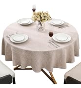 Jeloris Faux Linen Round Tablecloth, Waterproof Spill-Proof 48 Inch Farmhouse Table Cloth, Textur...