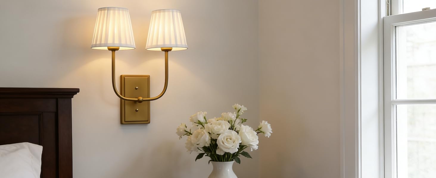 JiMuBeam 2-lights Pleated White Fabric Wall Sconces