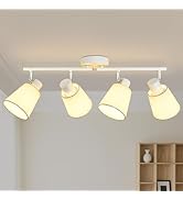 LTBLIGHT 4-Light Track Lighting Kit, Modern White Linen Ceiling Spotlights Fixture, Flexibly Rota...