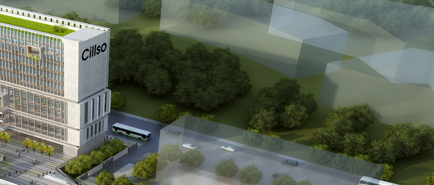 Aerial view of a large commercial building with 'Citic' on the facade. Surrounded by trees and roads, with a blue bus visible.