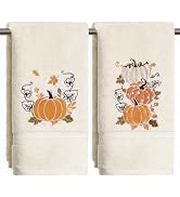 Artoid Mode 2 Pcs Orange Maple Leaves Pumpkin Fall Embroidered Hand Towels | Autumn Thanksgiving,...