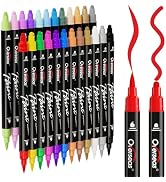 Overseas Dual Tip Acrylic Paint Marker Pens 24 Colors, Premium Acrylic Paint Pen with Brush Tip a...