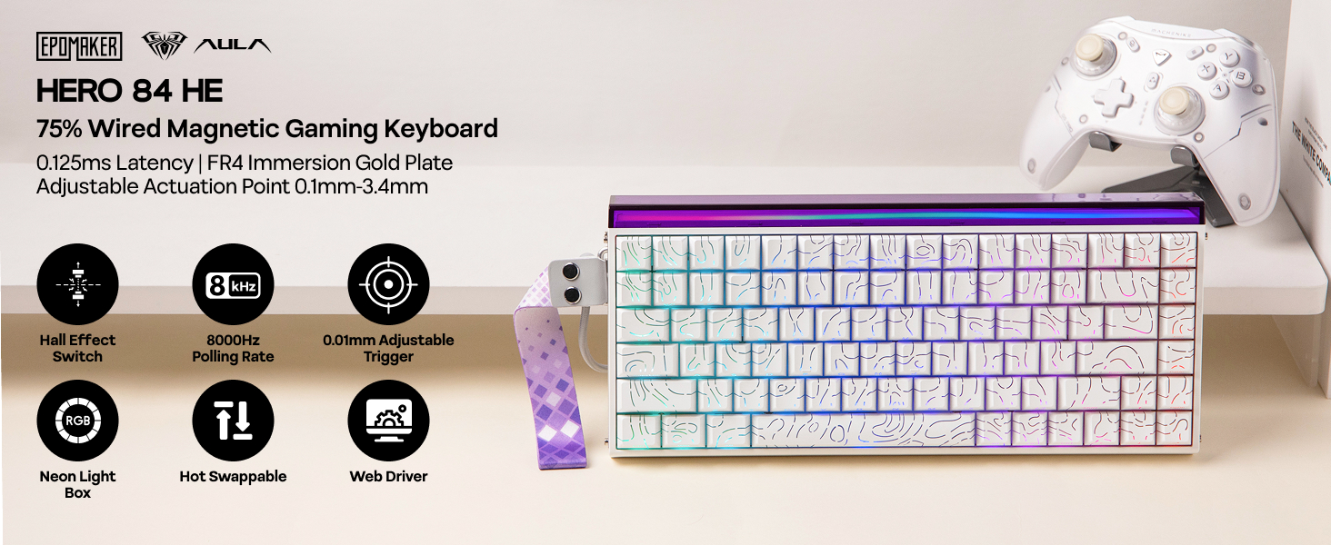 Hall Effect Keyboard with Neon RGB Light Box