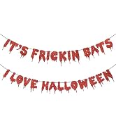 Red Glitter It's Frickin Bats I Love Halloween Banner - Hanging Paper Garland Bunting Banner Bloo...