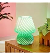 ONEWISH Mushroom Lamp - Small Table Lamp with Striped Glass, Nightstand Lamp for Bedroom, Living ...