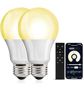 OUTON 2 Pack A19 9W LED Dimmable Light Bulb with APP & Remote Control, 60 Watt Equivalent, 810 Lu...