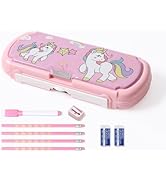 Ristpal Pencil Case with Whiteboard, Cute Cartoon Pen Box Organizer Stationery with Sharpener, Sc...