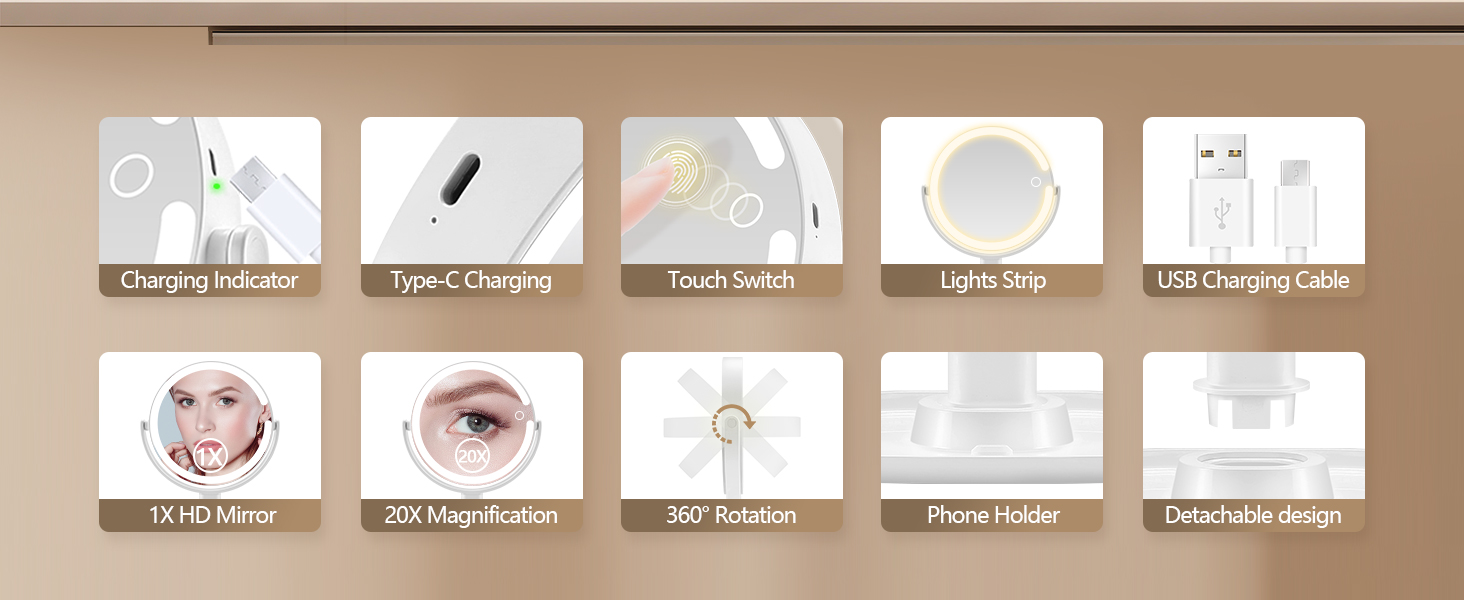 portable makeup mirror with light