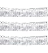 Silver Streamers Table Skirt Tinsel 3 Packs 36 Feet Metallic Foil Fringe Garland Wall Ceiling Han...