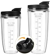 Blender Cups Replacement for Ninja, 24oz & 32oz Ninja Blender Cups with To-Go Lids Compatible wit...