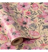 RUSPEPA Pink Flower Gift Wrapping Paper, 17 x 32.8 Feet, Mini Roll, Floral Gift Wrap Kraft Paper ...