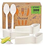 Gezond Compostable Spoons 300 Pack 6.7 Inch Disposable Spoons No Plastic Biodegradable Cutlery Se...