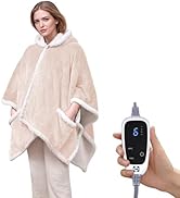 Sealy Heated Throw Wearable Shawl Wrap with Pockets, Reversible Flannel to Sherpa Electric Blanke...
