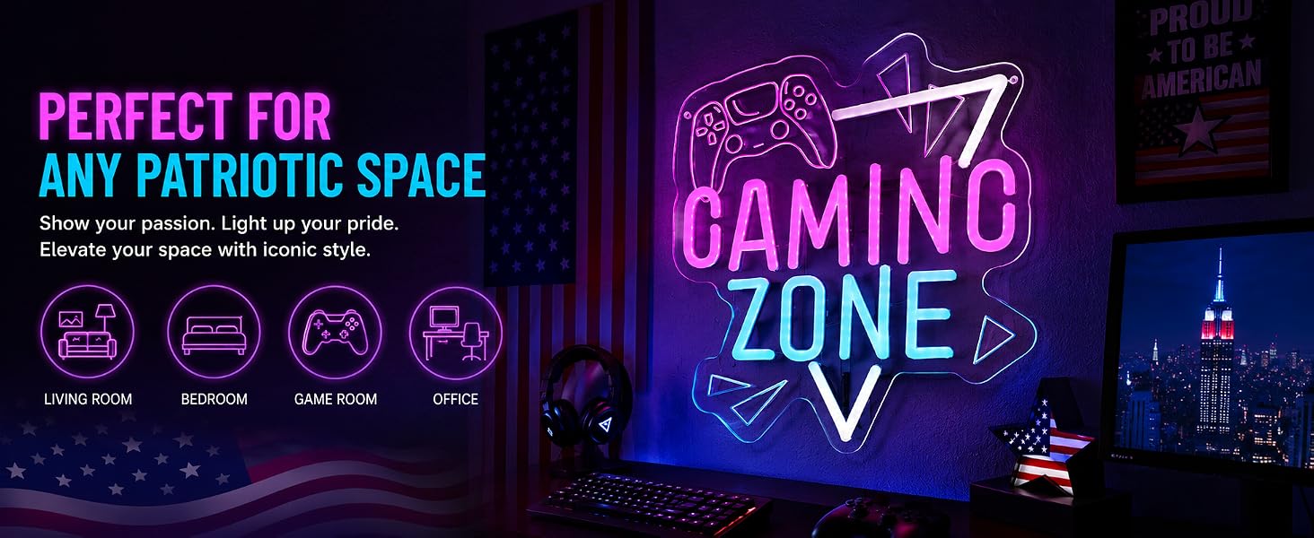 Gaming Zone Neon Sign Game for Wall Decor