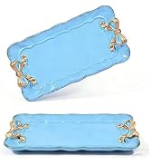 Wowagoga 2 PCS Vintage Resin Tray, Blue Decorative Organizer for Jewelry, Bracelets, Cosmetics an...