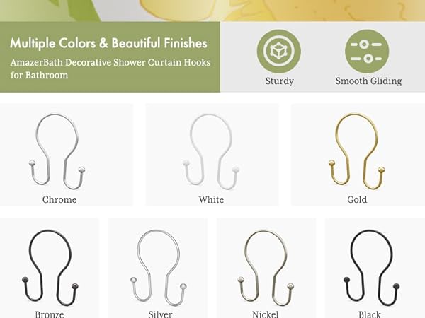 Multicolor shower rings for curtain shower hooks for shower curtain metal shower curtain rod hooks
